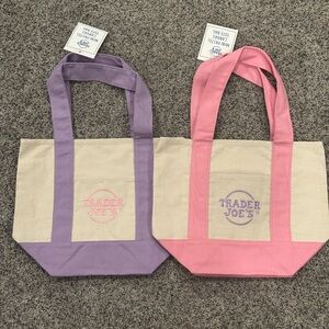 x2 Trader Joe’s Pink & Purple (1 of each) Mini Canvas Tote Bag - New - Fast Shop